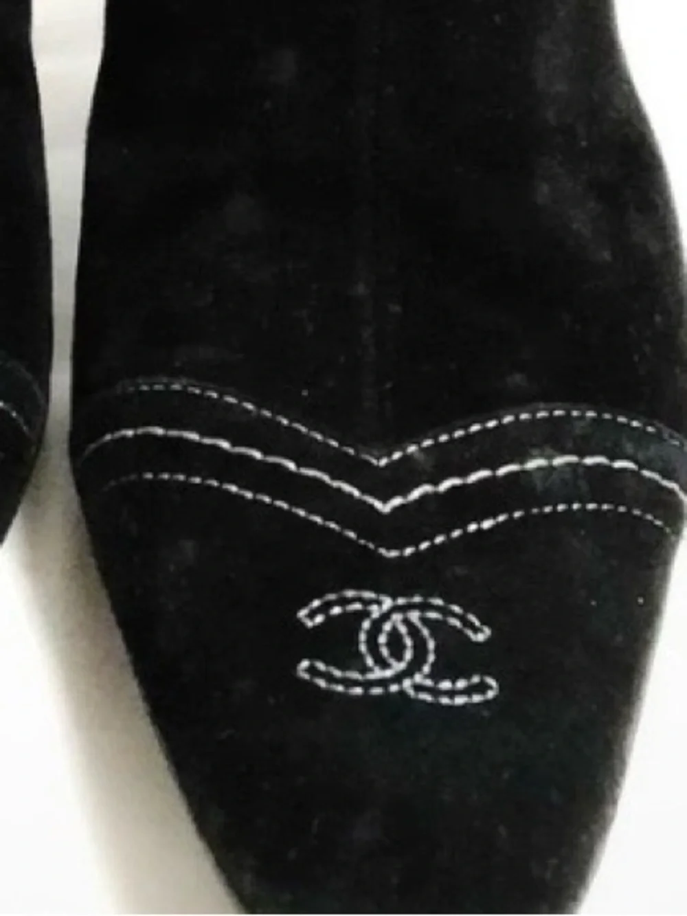 CHANEL CC Logo Black Suede Pointed Toe Stiletto Ankle Boots IT37